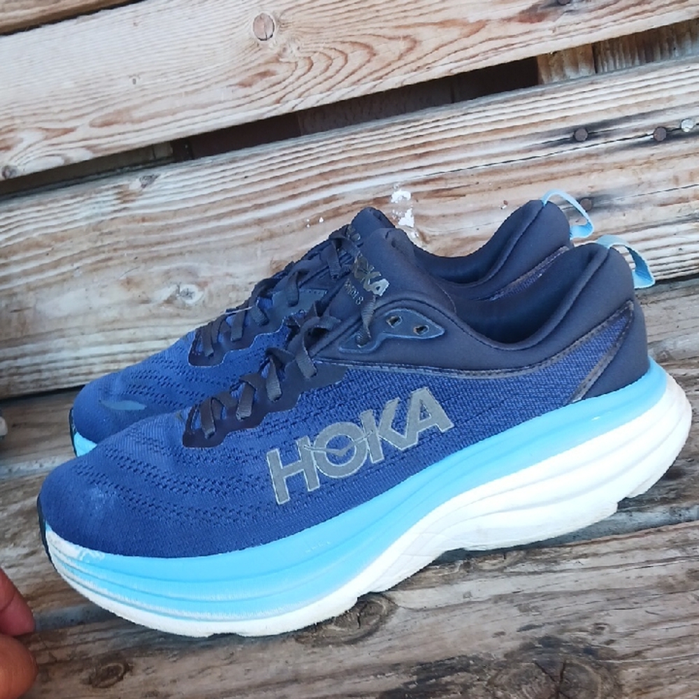 Hoka Bondi 8 Blue and Black Athletic Shoes with Maximalist Cushioning - Picture 9 of 15